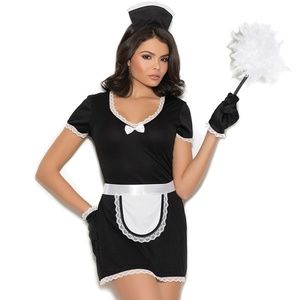 Flirty Maid Costume Dress Apron Gloves and Hat